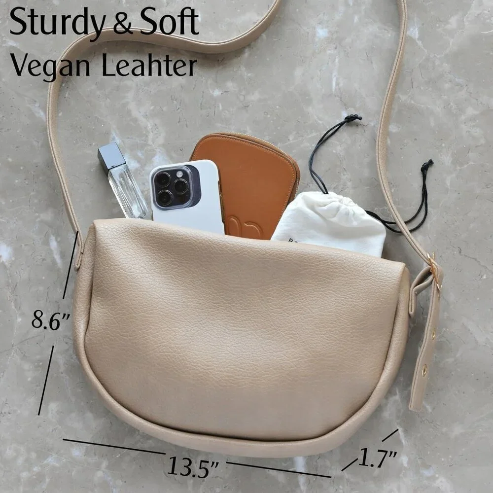Women's Vegan Leather Crescent Crossbody Bag Slouchy Hobo with Adjustable Strap